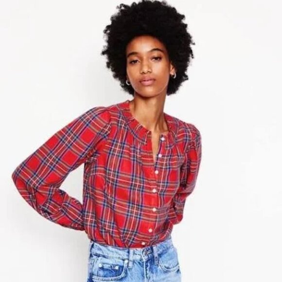 Boden Mae Smocked Cotton Blouse - Red - Picture 1 of 7